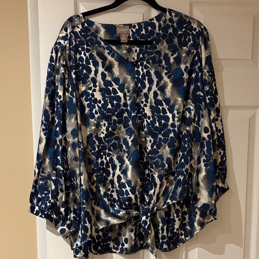 Chico's Blue and Black Patterned Blouse